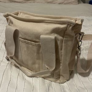 Spacious Cream Canvas Pocket Bag